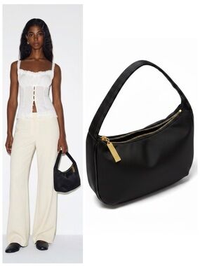 Ralph Lauren Y2K Nylon Mini Hobo Shoulder Bag Black Gold Hardware Zip Minimalist